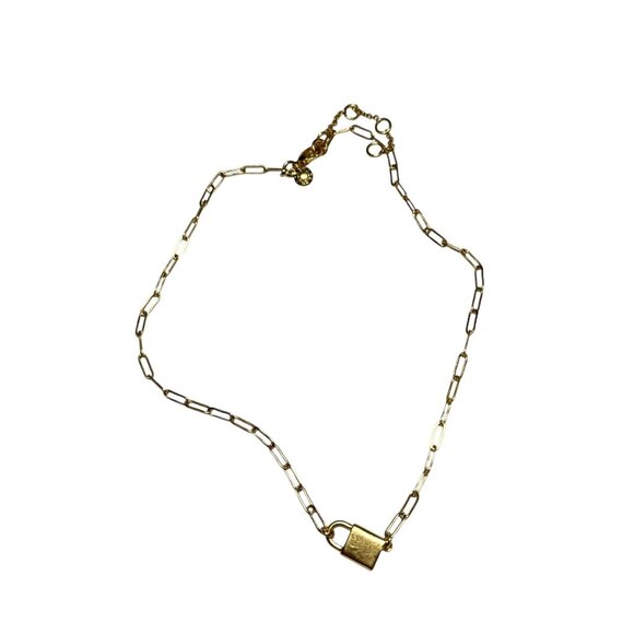 J. Crew Gold Tone Chain Necklace with Padlock Pendant Women's Fashion Jewelry - Picture 5 of 8